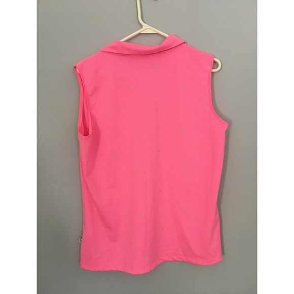Lady Hagen Essentials Polo Shirt Womens Large Pink Sleeveless Golf V Neck Dotted - Picture 2 of 11